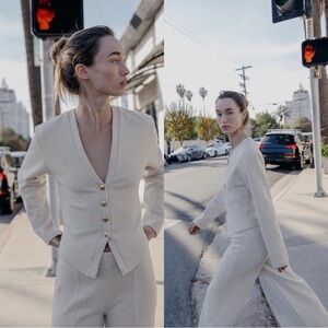 ZARA Knit Beige Cardigan Gold Buttons Sz L